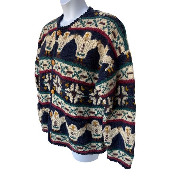 Express Tricot Vintage Chunky Handknit Wool Cardigan with Wood Buttons size M/L - Picture 6 of 13